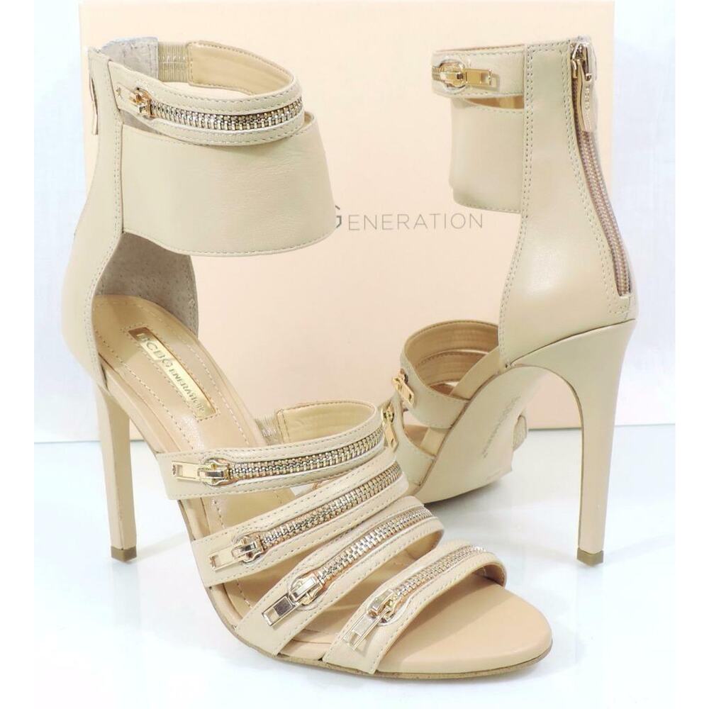 BCBG BCBGeneration Casey Strappy High Heel Sandal Zipper Detail Warm Sand Size 8